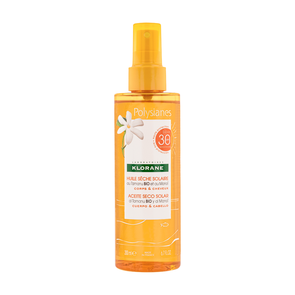 Klorane - Solaire - Huile sèche solaire SPF 30 au Monoï et Tamanu BIO - Corps et Cheveux