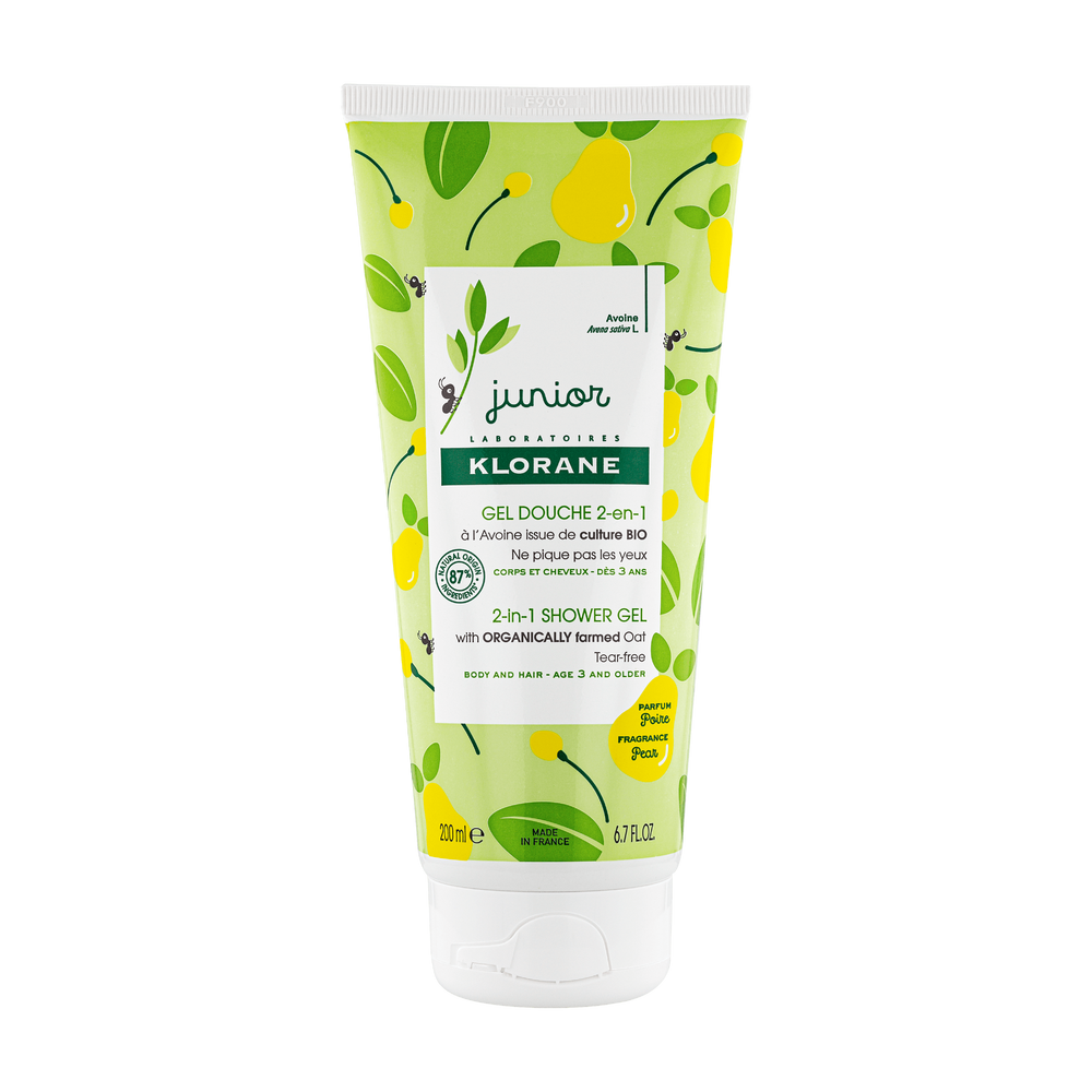Klorane - Junior - Gel douche 2-en-1 à l’Avoine BIO - Poire - Corps et Cheveux - Enfant