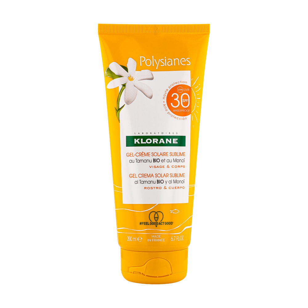 Klorane - Solaire - Gel-crème solaire sublime haute protection SPF30 au Tamanu BIO et Monoï - Visage et Corps
