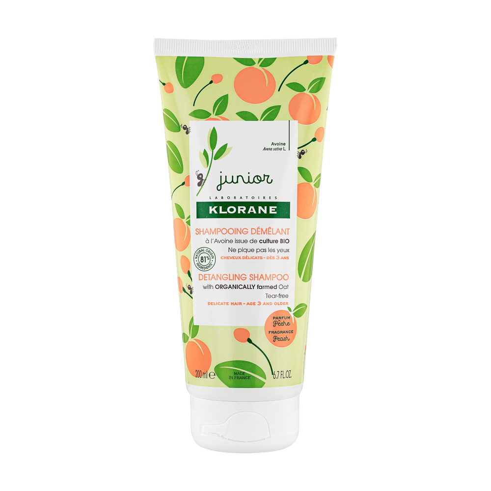 Klorane - Junior - Shampoing Démêlant à l’Avoine BIO - Parfum Pêche - Corps et Cheveux - Enfant