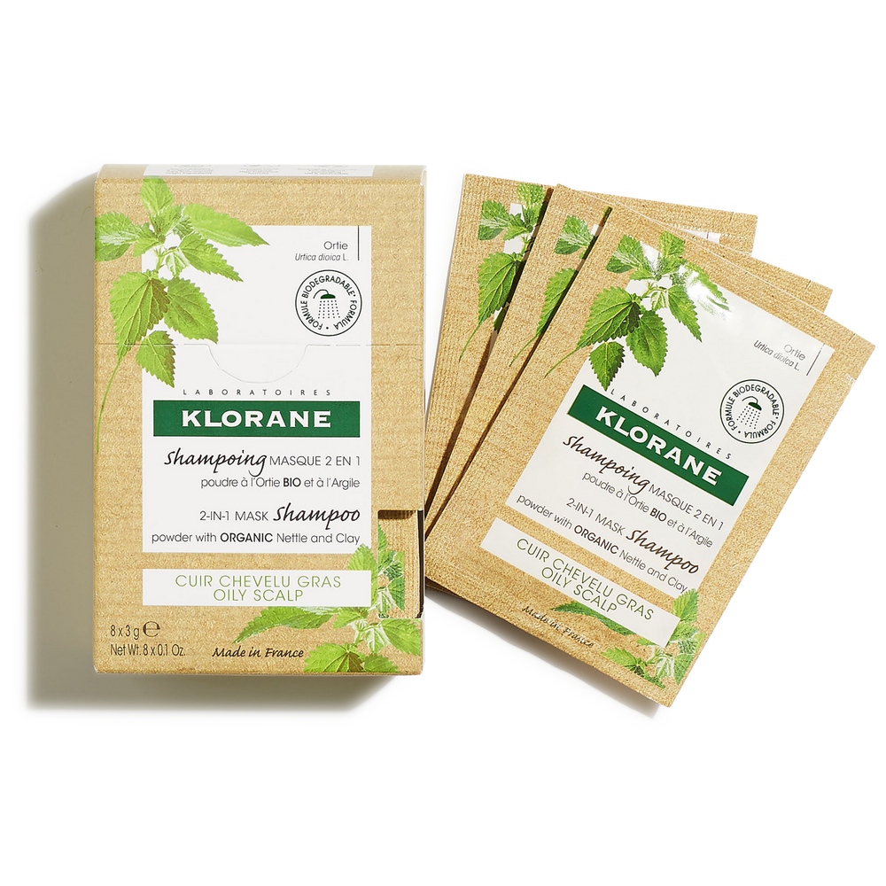 Klorane - Ortie - Shampoing masque lavant absorbant 2 en 1 à la poudre d’Ortie BIO - cuir chevelu gras