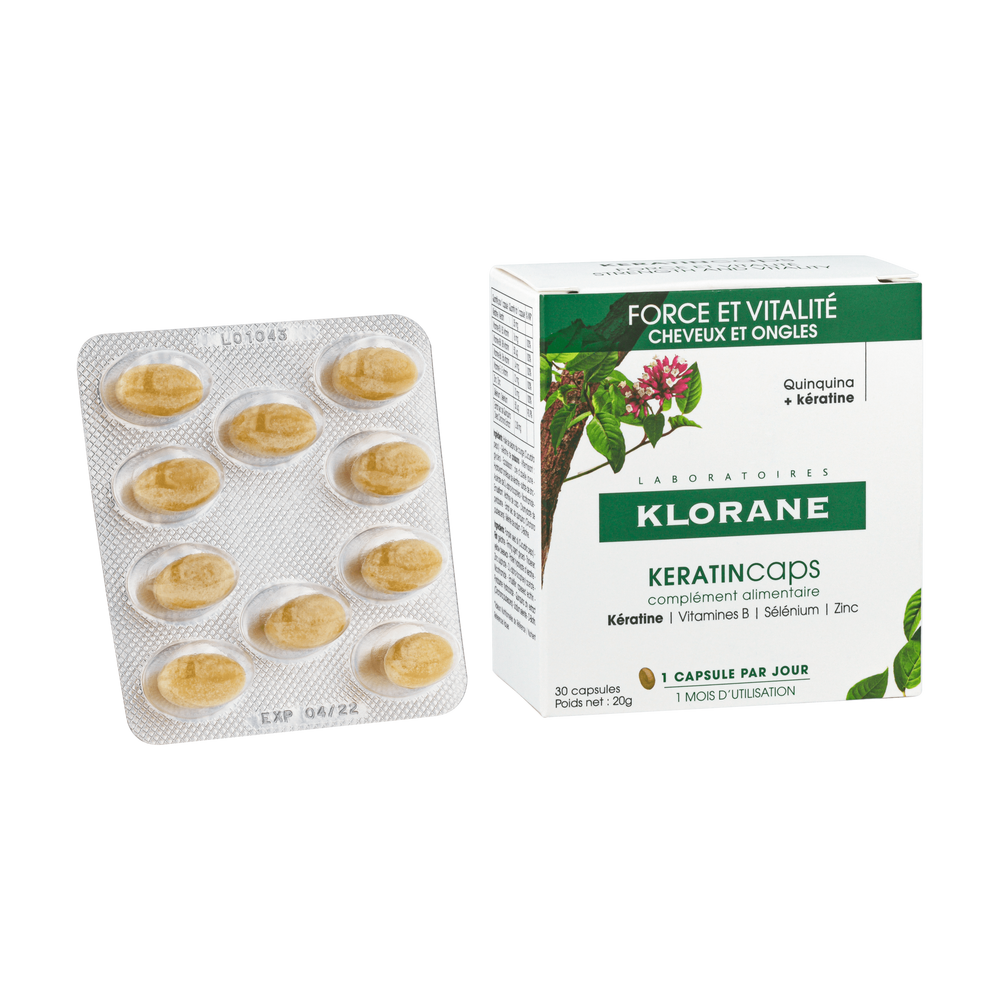 Klorane - Quinine - KeratinCaps - Force et vitalité - Complément alimentaire Kératine - Cheveux et ongles
