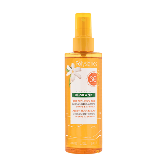 Klorane - Solaire - Huile sèche solaire SPF 30 au Monoï et Tamanu BIO - Corps et Cheveux