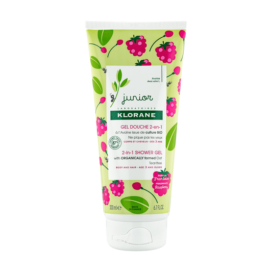 Klorane - Junior - Gel douche 2-en-1 à l’Avoine BIO - Framboise - Corps et Cheveux - Enfant