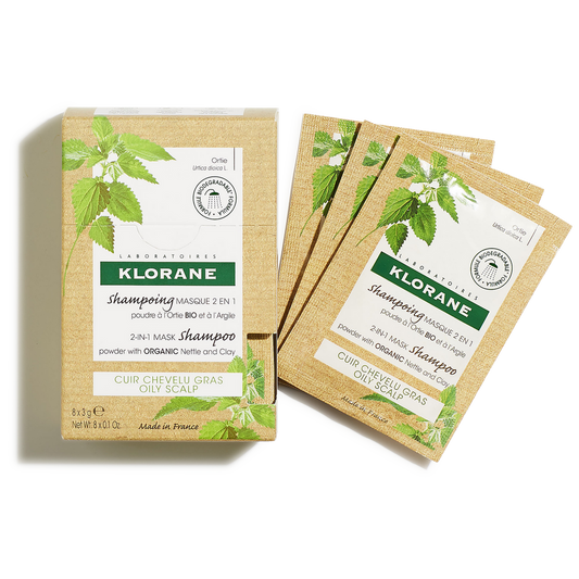Klorane - Ortie - Shampoing masque lavant absorbant 2 en 1 à la poudre d’Ortie BIO - cuir chevelu gras