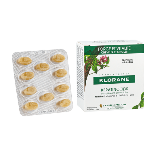 Klorane - Quinine - KeratinCaps - Force et vitalité - Complément alimentaire Kératine - Cheveux et ongles